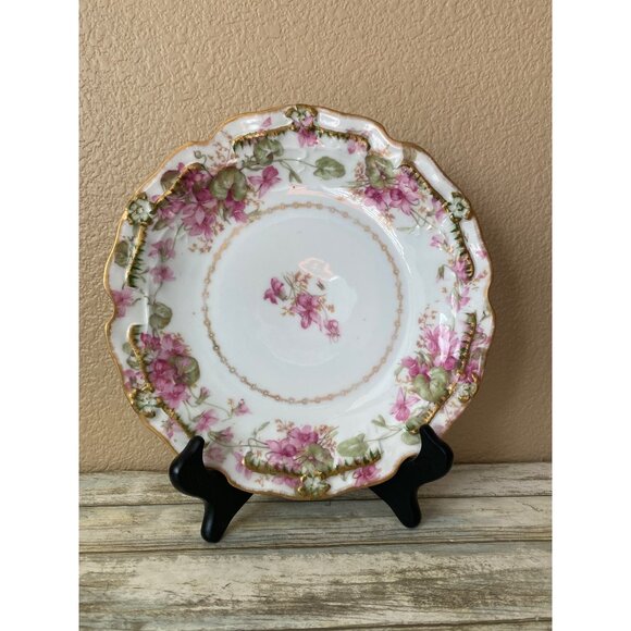 Antique Limoges Coronet Plate Hand Painted Violets Gold Trim France 1900s - Picture 2 of 11